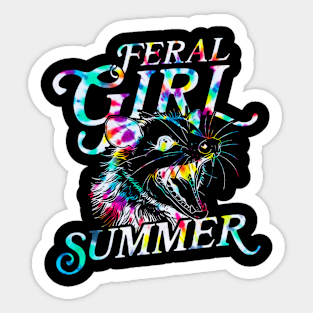 feral girl summer funny possum tie dye Sticker